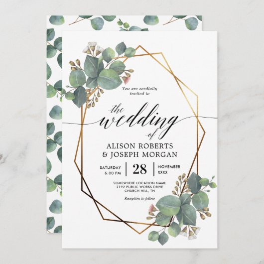 Eucalyptus geometrisch lijst bruiloft uitnodiging (Voorkant / Achterkant)