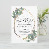Eucalyptus geometrisch lijst bruiloft uitnodiging (Staand voorkant)