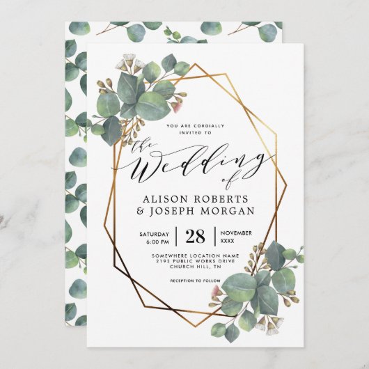 Eucalyptus geometrisch lijst bruiloft uitnodiging (Voorkant / Achterkant)