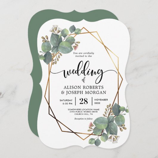 Eucalyptus geometrisch lijst bruiloft uitnodiging (Voorkant / Achterkant)