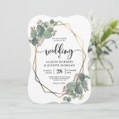 Eucalyptus geometrisch lijst bruiloft uitnodiging (Staand voorkant)