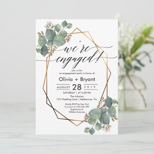 Eucalyptus geometrisch lijst verlovingsfeest kaart (Staand voorkant)