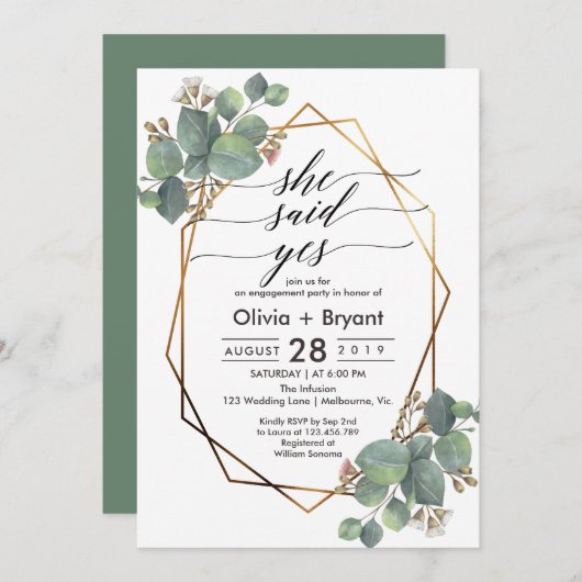 Eucalyptus geometrisch lijst verlovingsfeest kaart (Voorkant / Achterkant)