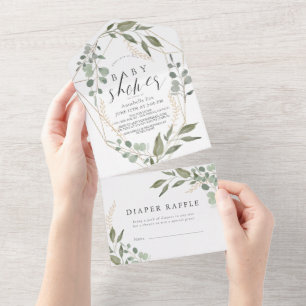 Eucalyptus geometrisch luierraffel Baby shower All In One Uitnodiging