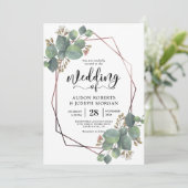 Eucalyptus geometrisch roos gouden lijst bruiloft kaart (Staand voorkant)