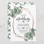 Eucalyptus geometrisch roos gouden lijst bruiloft kaart (Voorkant / Achterkant)