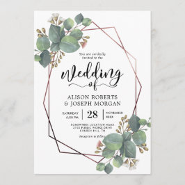 Eucalyptus geometrisch roos gouden lijst bruiloft kaart