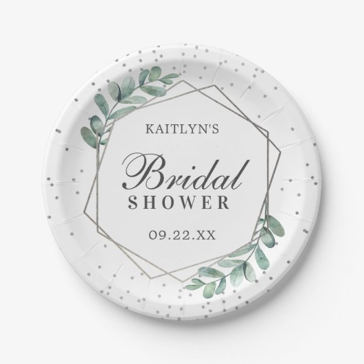 Eucalyptus geometrisch zilverfolie Vrijgezellenfee Papieren Bordje (Voorkant)