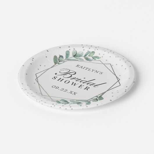 Eucalyptus geometrisch zilverfolie Vrijgezellenfee Papieren Bordje (Gekanteld)