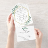 Eucalyptus geometrische bruiloft echte Folie geper All In One Uitnodiging (Uittrekbaar)