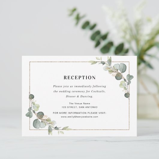 Eucalyptus geometrische bruiloft receptie kaart (Staand voorkant)
