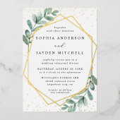 Eucalyptus Geometrische bruiloft repetitie Diner E Folie Uitnodiging (Voorkant)