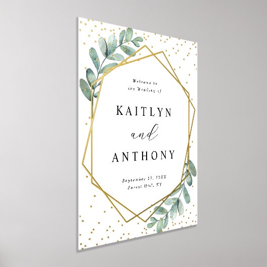 Eucalyptus Geometrische bruiloft Welkom Echt Folie Afdrukken (Laagn)