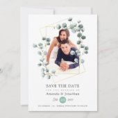 Eucalyptus geometrische foto bruiloft save the date (Voorkant)
