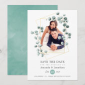 Eucalyptus geometrische foto bruiloft save the date (Voorkant / Achterkant)