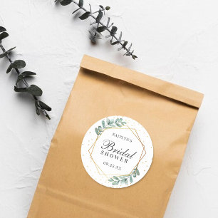 Eucalyptus Geometrische Goud Folie Bruiloftsborrel Ronde Sticker