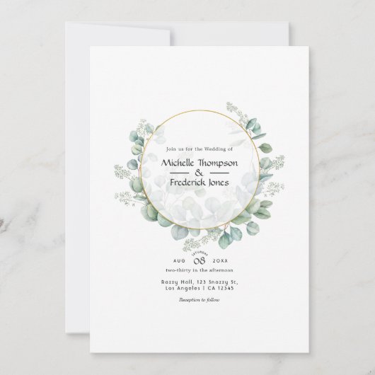 Eucalyptus Geometrische Gouden Bruiloft Kaart (Voorkant)