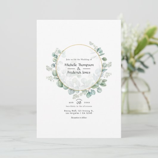 Eucalyptus Geometrische Gouden Bruiloft Kaart (Staand voorkant)