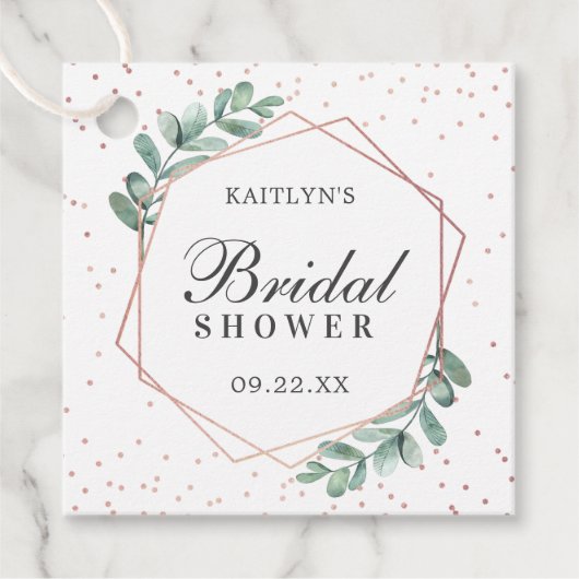 Eucalyptus Geometrische Roze Gouden Folie Bruidsfe Bedankjes Labels (Voorkant)