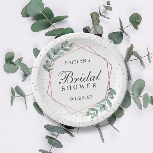 Eucalyptus geometrische roze gouden folie bruidsfe papieren bordje