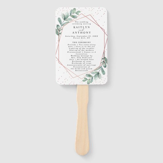 Eucalyptus Geometrische Roze Gouden Folie Bruiloft Handwaaier (Voorkant)