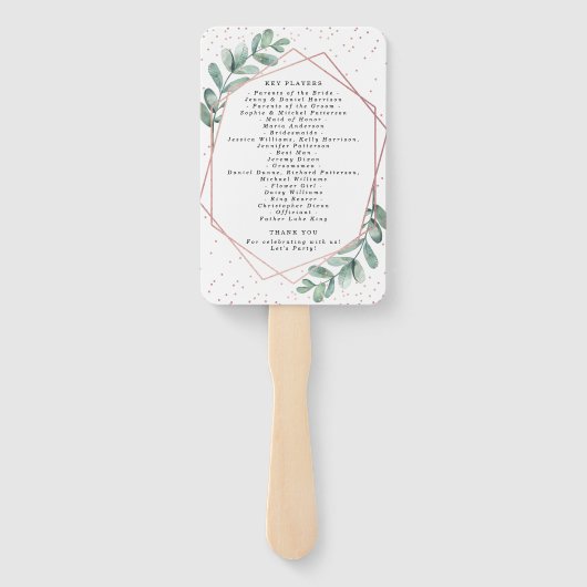 Eucalyptus Geometrische Roze Gouden Folie Bruiloft Handwaaier (Achterkant)