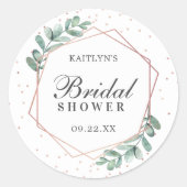 Eucalyptus Geometrische Roze Gouden Folie Bruiloft Ronde Sticker (Voorkant)