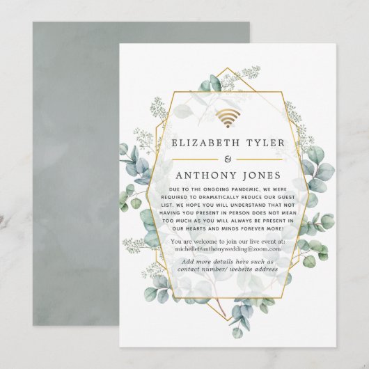 Eucalyptus Geometrische Virtuele Trouwgastenlijst Aankondiging (Voorkant / Achterkant)