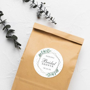 Eucalyptus Geometrische Zilveren Folie Bruidsfeest Ronde Sticker