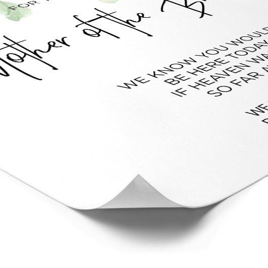 Eucalyptus Gereserveerd voor Bruidsmoeder Trouwen Poster (Hoek)