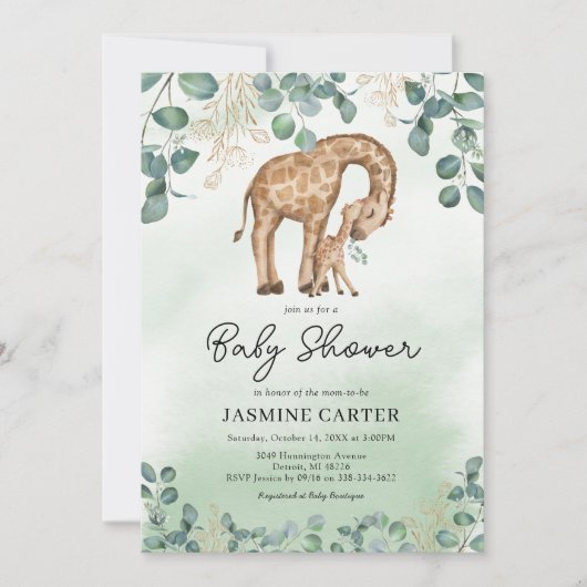 Eucalyptus Giraffe Baby Shower Uitnodiging (Voorkant)