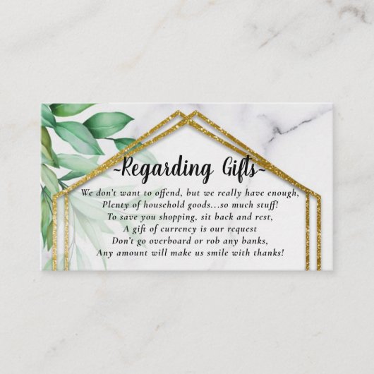 Eucalyptus Glitter Honeymoon Fund in plaats van Gi Informatiekaartje (Voorkant)