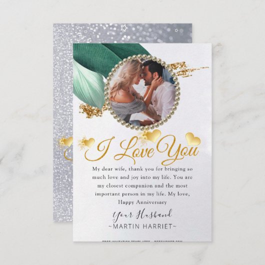 Eucalyptus Glitter Photo Wife Jubileum Kaart (Voorkant / Achterkant)