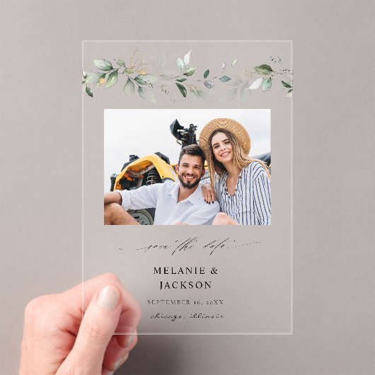 Eucalyptus Gloed Foto Opslaan Datum 2 Acryl Uitnodigingen (Insitu (Draagbaar))