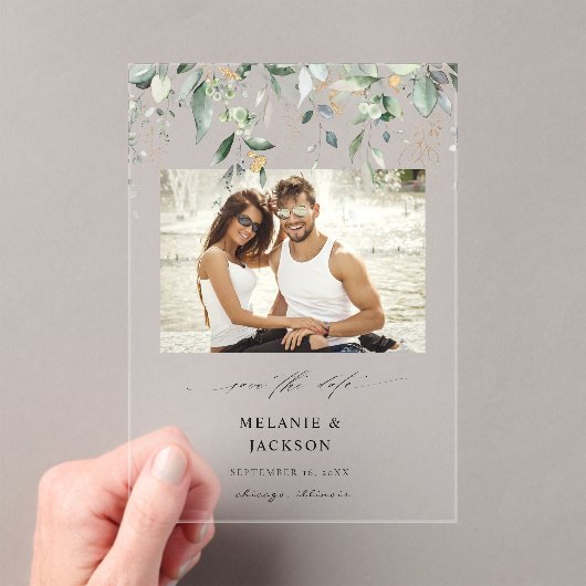 Eucalyptus Gloed Foto Opslaan Datum Acryl Uitnodigingen (Insitu (Draagbaar))