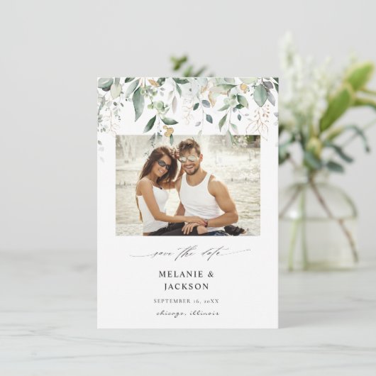 Eucalyptus Gloed Foto Opslaan Datum Save The Date (Staand voorkant)
