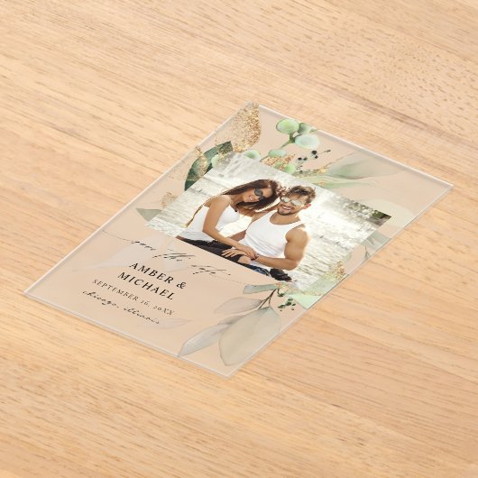 Eucalyptus Glow Foto opslaan Datum 3 Acryl Uitnodigingen (Laagn)