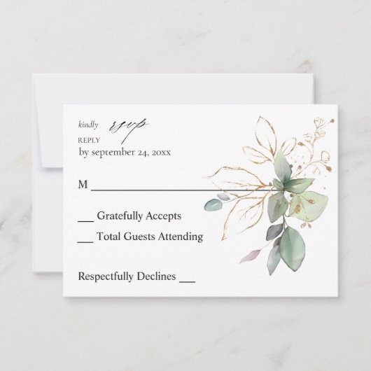 Eucalyptus Glow Gold Greenery 2 no Meal RSVP (Voorkant)