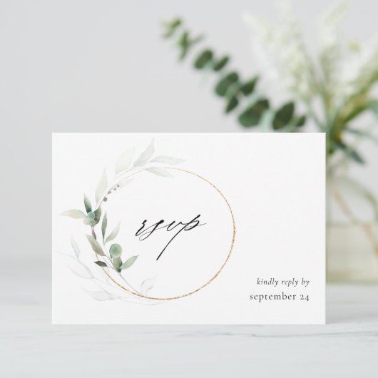 Eucalyptus Glow Gold Greenery 2 w Meal RSVP Card (Staand voorkant)