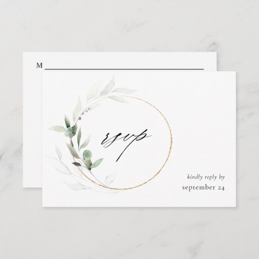 Eucalyptus Glow Gold Greenery 2 w Meal RSVP Card (Voorkant / Achterkant)