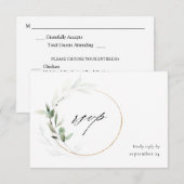 Eucalyptus Glow Gold Greenery 2 w Meal RSVP Card Kaartje (Voorkant / Achterkant)