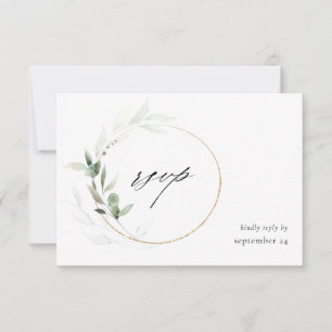 Eucalyptus Glow Gold Greenery 2 w Meal RSVP Card Kaartje