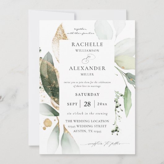 Eucalyptus Glow Gold Greenery 2 Weddenschap Kaart (Voorkant)