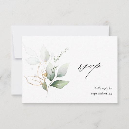 Eucalyptus Glow Gold Greenery 3 w Meal RSVP Card (Voorkant)