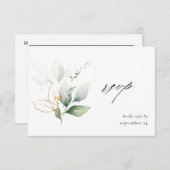 Eucalyptus Glow Gold Greenery 3 w Meal RSVP Card (Voorkant / Achterkant)