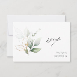 Eucalyptus Glow Gold Greenery 3 w Meal RSVP Card Kaartje