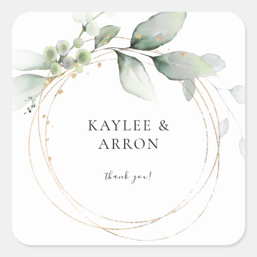 Eucalyptus Glow Gold Greenery Hartelijk dank 2 Vierkante Sticker (Voorkant)