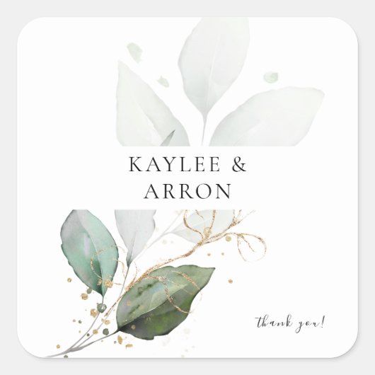 Eucalyptus Glow Gold Greenery Hartelijk dank Vierkante Sticker (Voorkant)