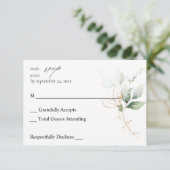 Eucalyptus Glow Gold Greenery no Meal RSVP Kaartje (Staand voorkant)