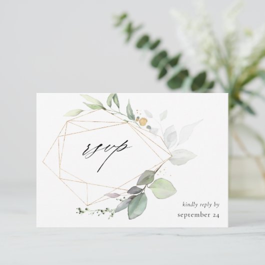 Eucalyptus Glow Gold Greenery w Meal RSVP Card (Staand voorkant)